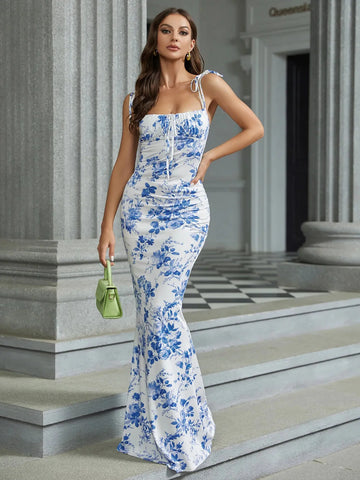 Slimm White & Blue Flora Dress